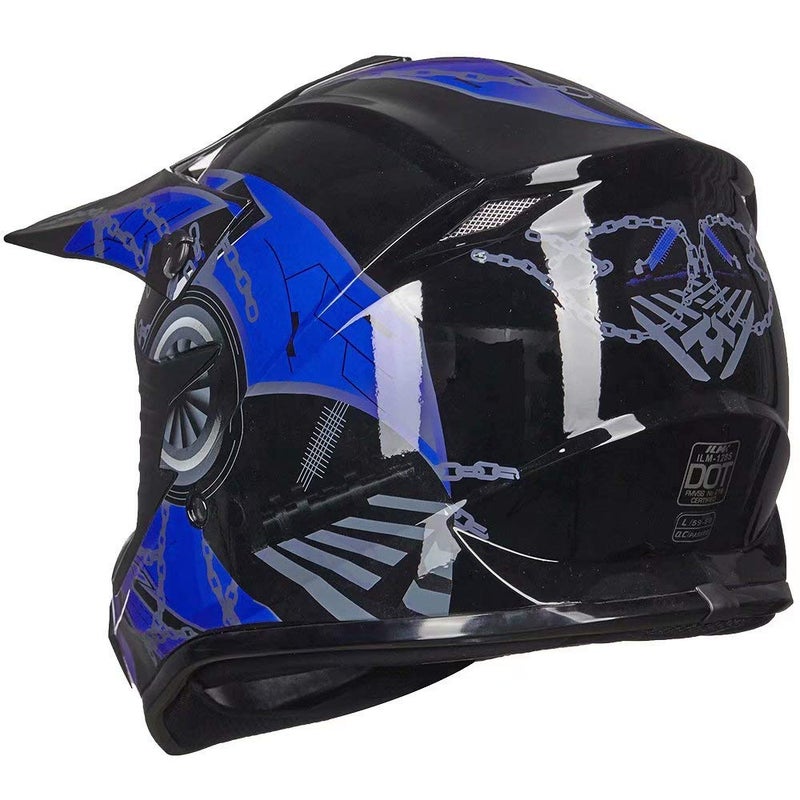 ILM Adult Dirt Bike Helmets Motocross ATV Dirtbike BMX MX Offroad Full Face Motorcycle Helmet, DOT Approved Model 128S (Blue Black, Adult-Large) - Image 4